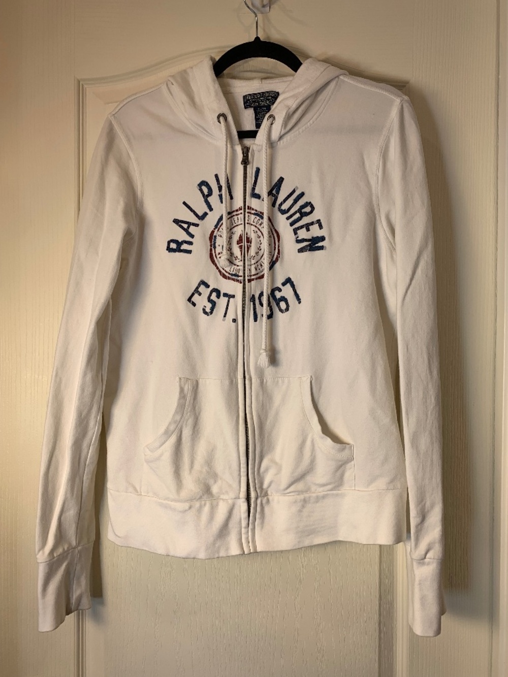 Polo Jeans Company Ralph Lauren Full Zip Hoodie XL White Spellout Unisex Classic